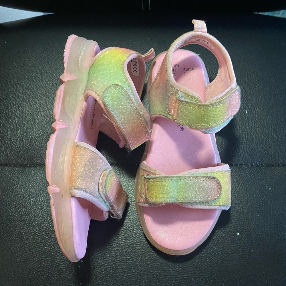Primark Kids Glitter Rainbow Light-Up Pink Strap Sandals Size 2